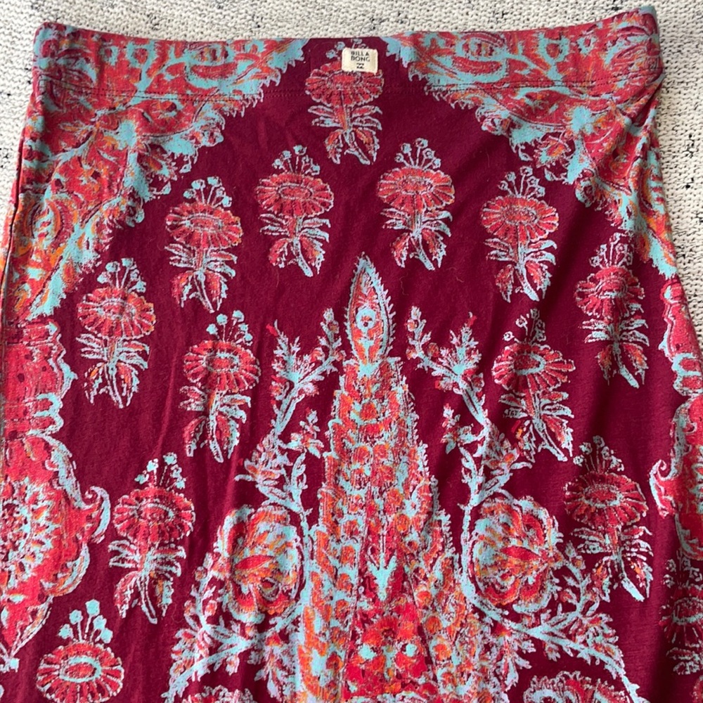 Billabong Boho Maxi Skirt Burgundy Paisley Like New Flowy Festival Style - Picture 6 of 15